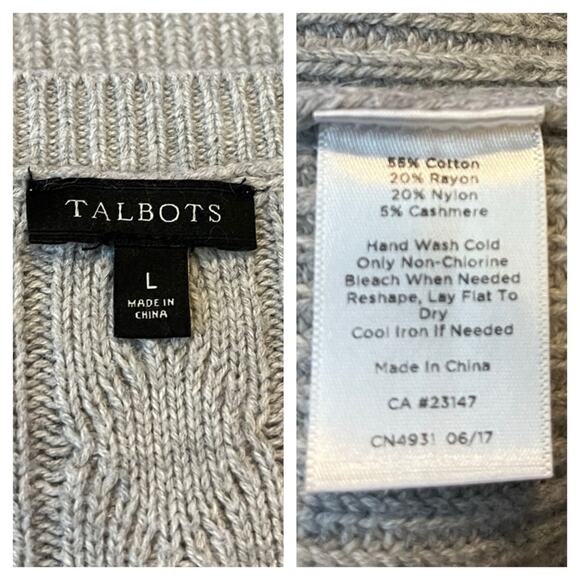 Talbots Sweater Peplum Crew Neck Cable Knit Light Gray Women’s Size Large - Picture 11 of 12